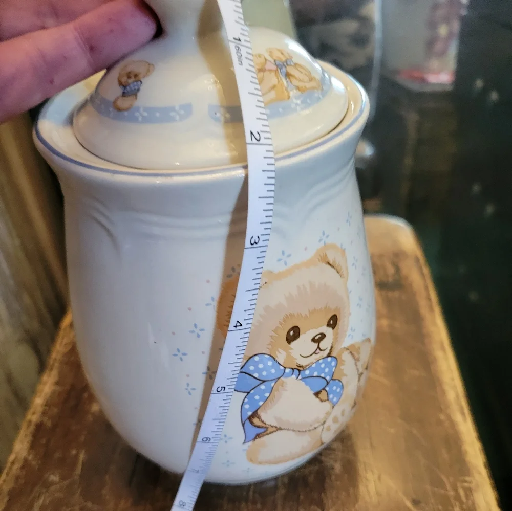 Vintage Tienshan stoneware teddy bear jar with lid cute 7×3